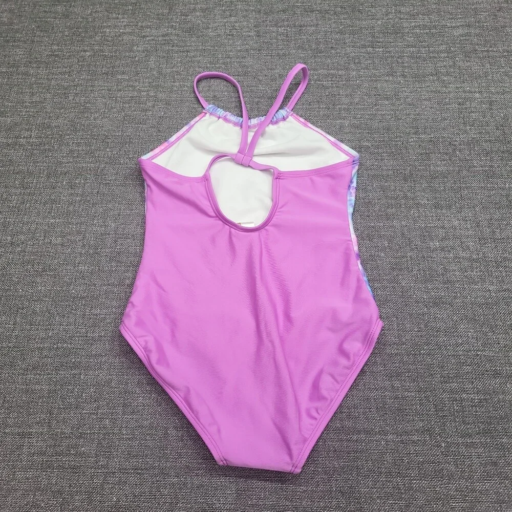 Cat & Jack Girls One Piece Crossback Swimsuit Tie Dye Purple Pink Size Medium 8